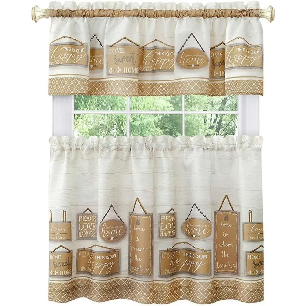 Woven Trends Modern Farmhouse 3-Piece Window Curtains, Two Tier Panels &